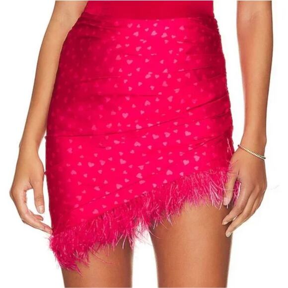 Lovers + Friends Maisey Pink Heart Asymmetrical Feather Hem Mini Skirt Small - Picture 1 of 9